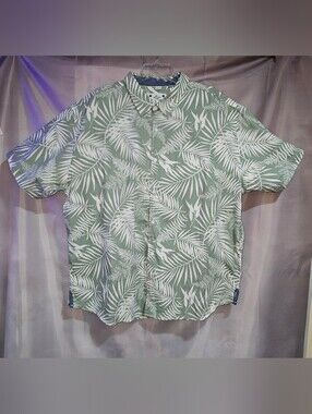 Free Planet Sage Green/White Palm Print Short-Sleeve Button-Up Shirt- Big & Tall